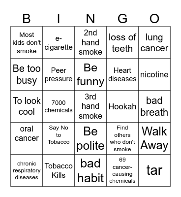 TOBACCO BINGO Card