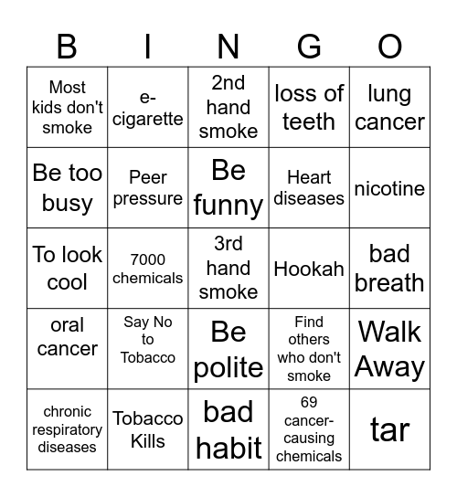 TOBACCO BINGO Card