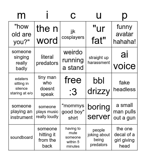 mic up bingo Card
