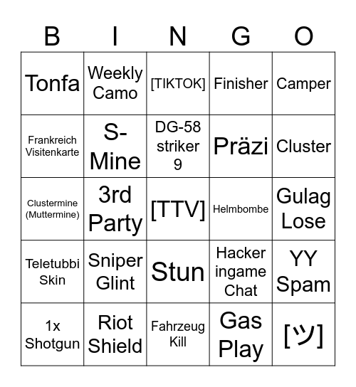 Warzone Solo Bingo Card
