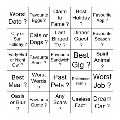 First Date Bingo Card