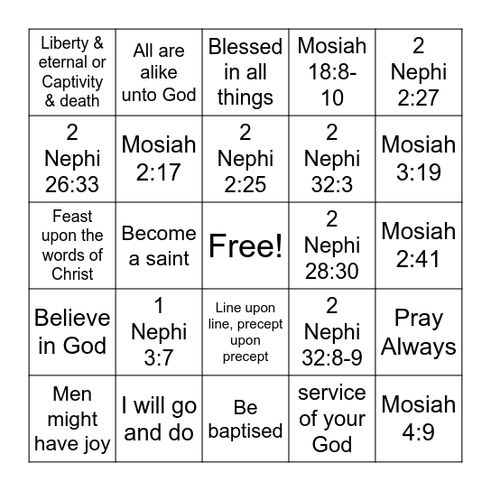 Doctrinal Masteries Bingo Card