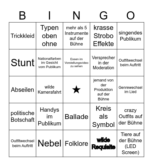 ESC Bingo Card