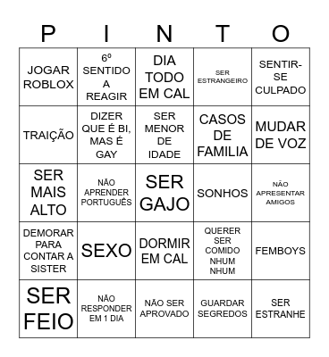 Pinto Bingo Card