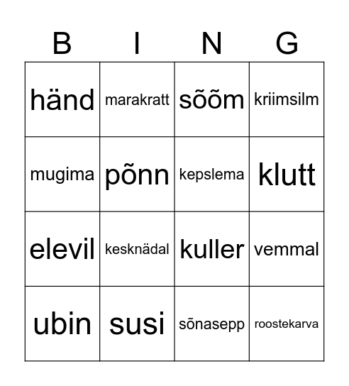 Sünonüümid Bingo Card