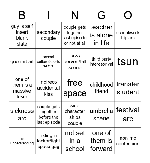 romcom bingo Card