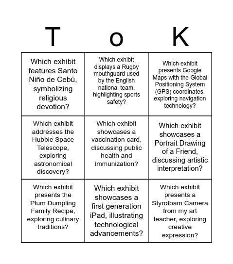 ToK Exhibition Bingo! Bingo Card