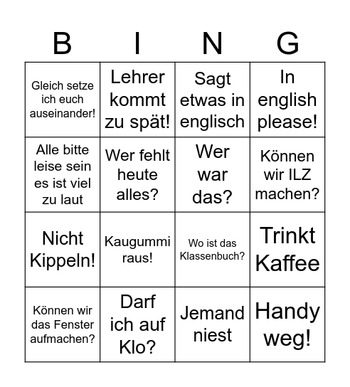 Unterrichts - Bingo Card