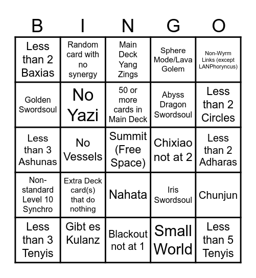 Synchro/Link Swso Bingo Card