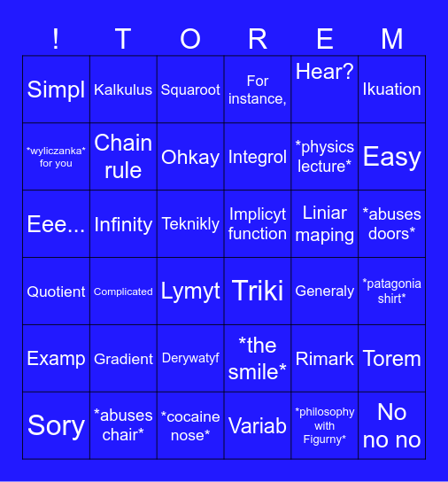 Calculus bingo 1305 Bingo Card