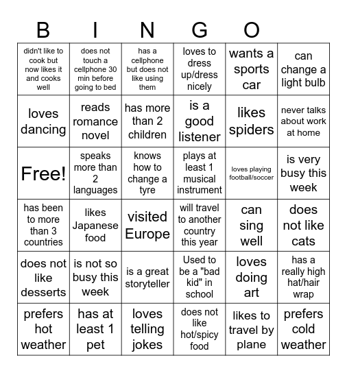 Find someone who Bingo Card