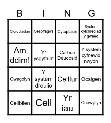 Celloedd, Organau a Systemau Bingo Card