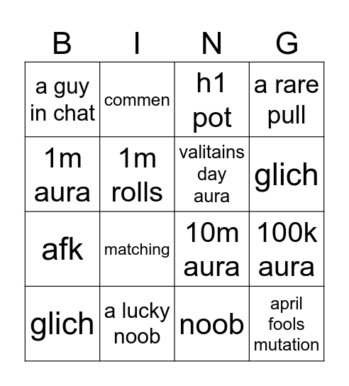 sols rng Bingo Card