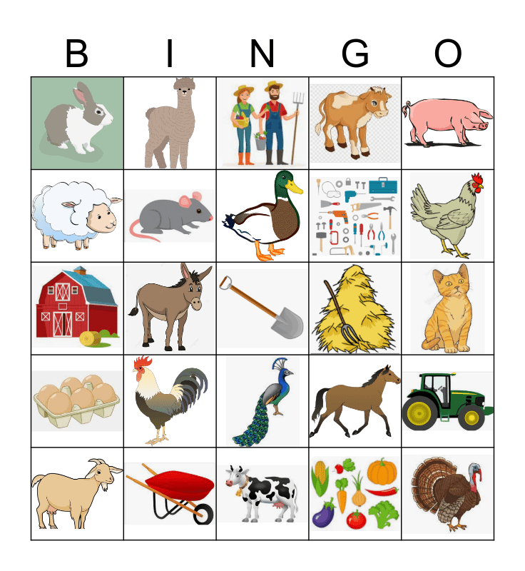 On the Farm Bingo Card