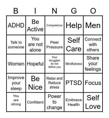 Mental Health Awareness Bingo Card