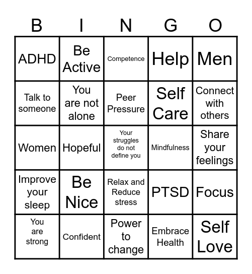 Mental Health Awareness Bingo Card