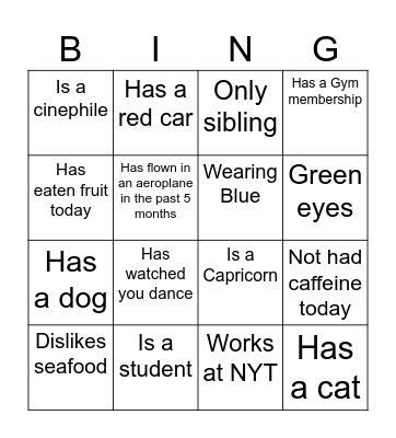 Ice breaker Bingo Card