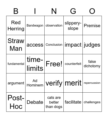Logical Arguments Bingo Card