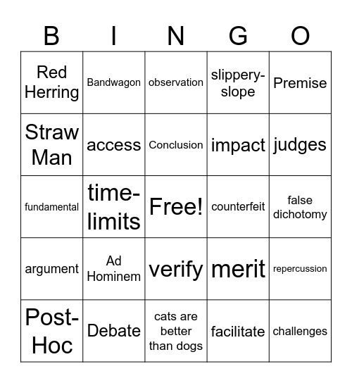Logical Arguments Bingo Card