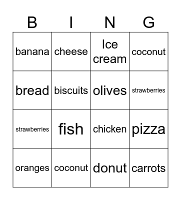 Food Bingo Card