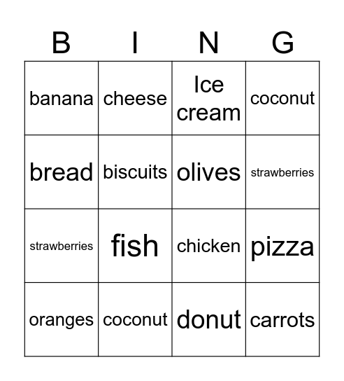 Food Bingo Card