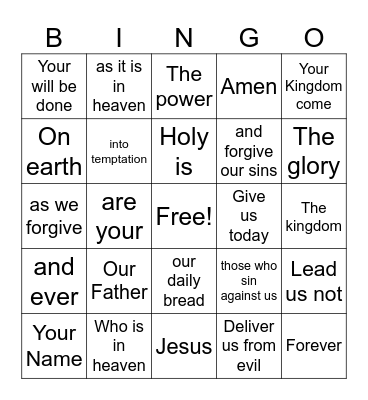 The Lord's Prayer Bingo Card
