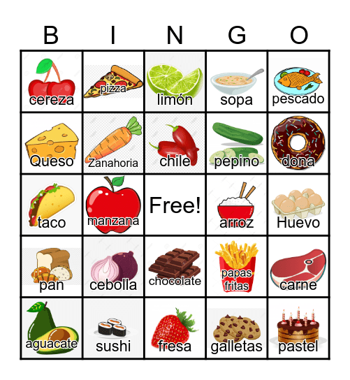 Bingo food in Spanish Bingo Card