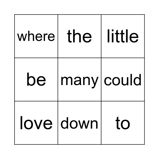 Tricky Word Bingo - ALL WORDS Bingo Card