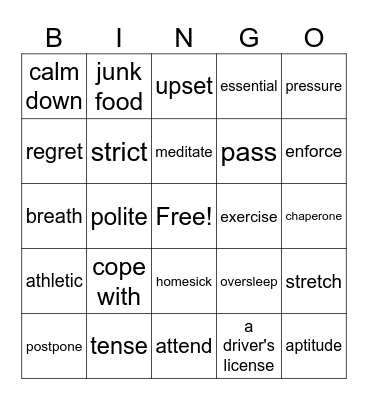 Vocabulary Review Bingo Card