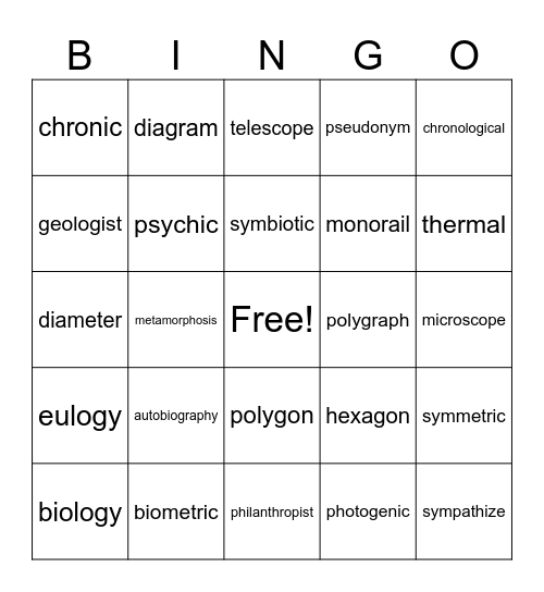 Greek Form Bingo Card