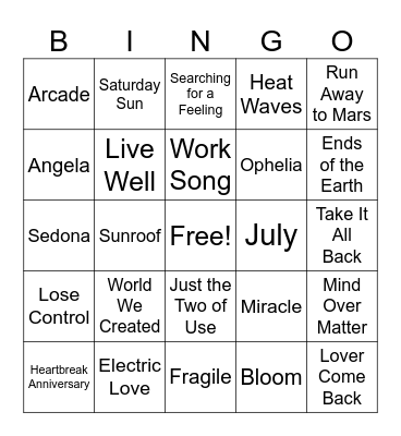 Sneak a Peek Playlist Bingo Card