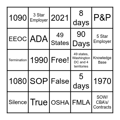 HR Conference Bingo Card