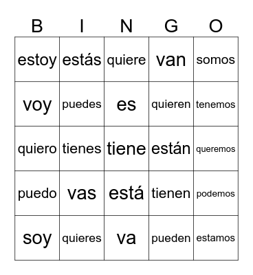 Super Six Verbs Bingo Card