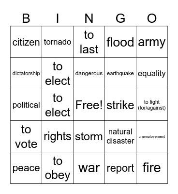 Unidad 9 Bingo Card