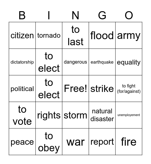 Unidad 9 Bingo Card