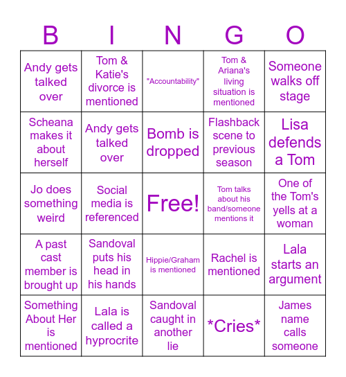 Vanderpump Rules Season 11 Bingo Card