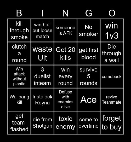 Valorant Bingo Card