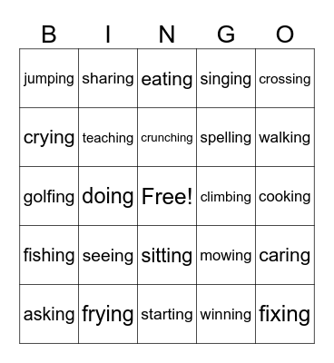 ING - VERBS Bingo Card