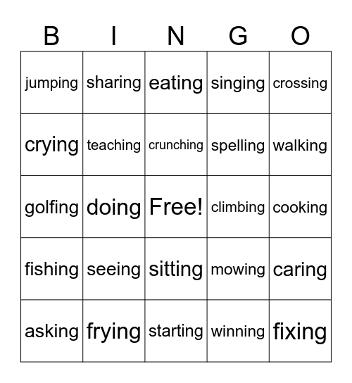 ING - VERBS Bingo Card