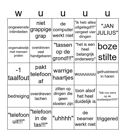 wuuuuuu Bingo Card