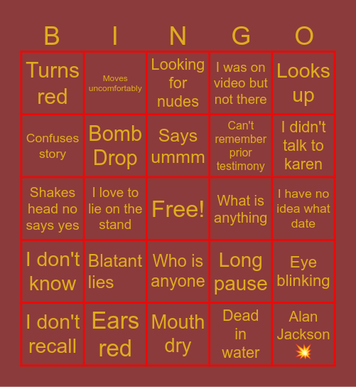 Karen read trial BINGO Card