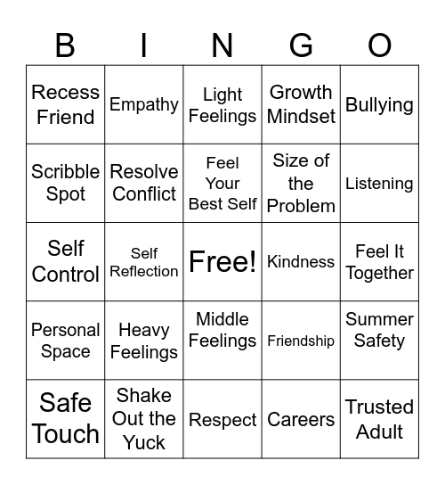 Counseling Bingo Card