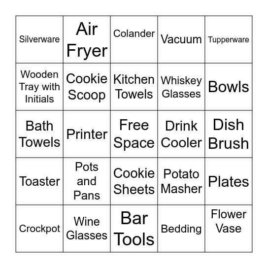 Wedding Shower Gift Bingo Card