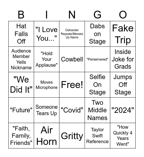 Graduation Bingo Card