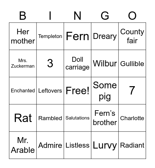 Charlotte’s Web Review Bingo Card