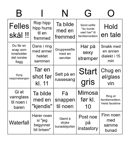 17 mai bingo: bobler og bunad Bingo Card