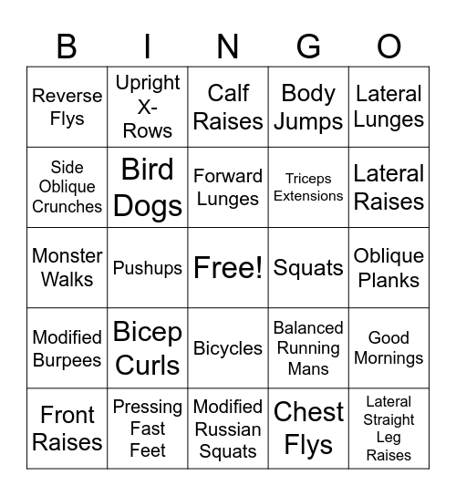 Motion is Lotion BINGO Card