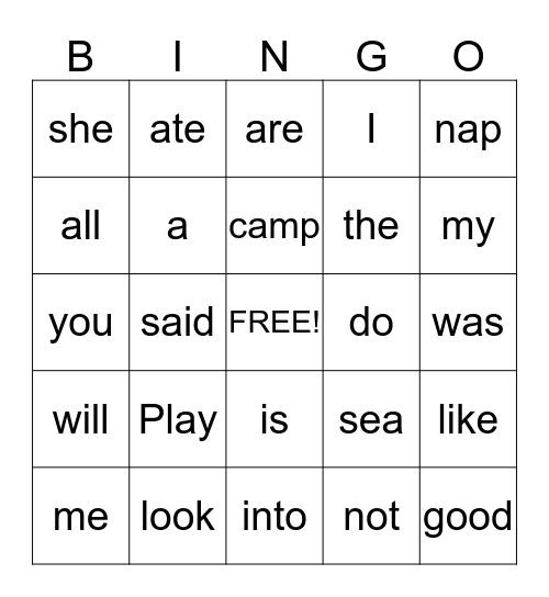 Kindergarten End Bingo Card