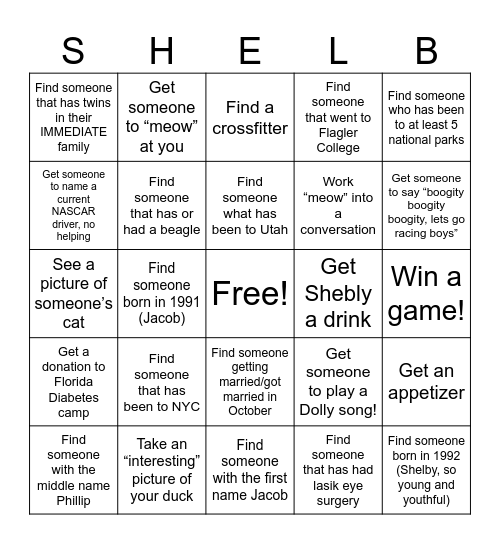 SHELBY BINGO Card