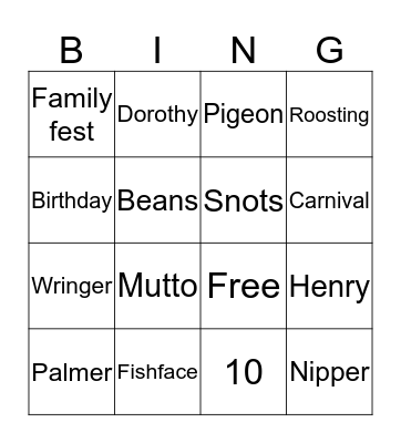 Wringer Bingo Card